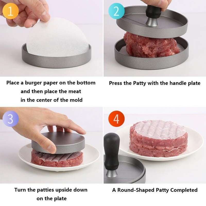Hamburger Press Patty Maker with 100 Patty Papers Non-Stick Mold for Grilling gallery