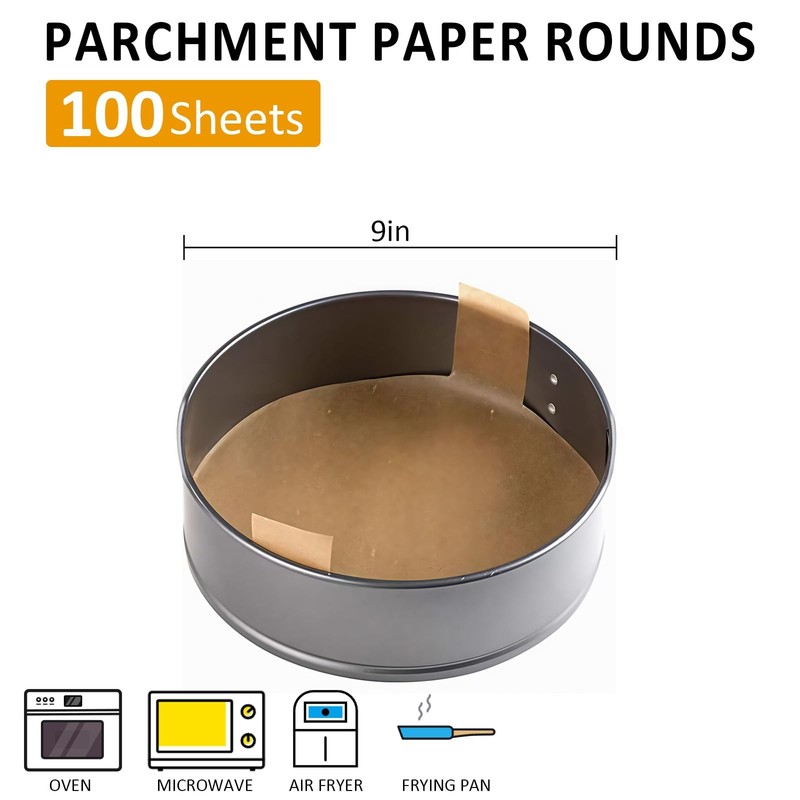 Numola 9 inch Round Parchment Paper with Handles, 9 inch, Unbleached gallery