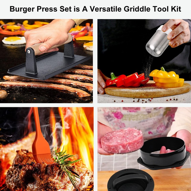 5PCS Smash Burger Press Kit - 4 in 1 Hamburger Patty Storage Containers,7.68"X4. gallery