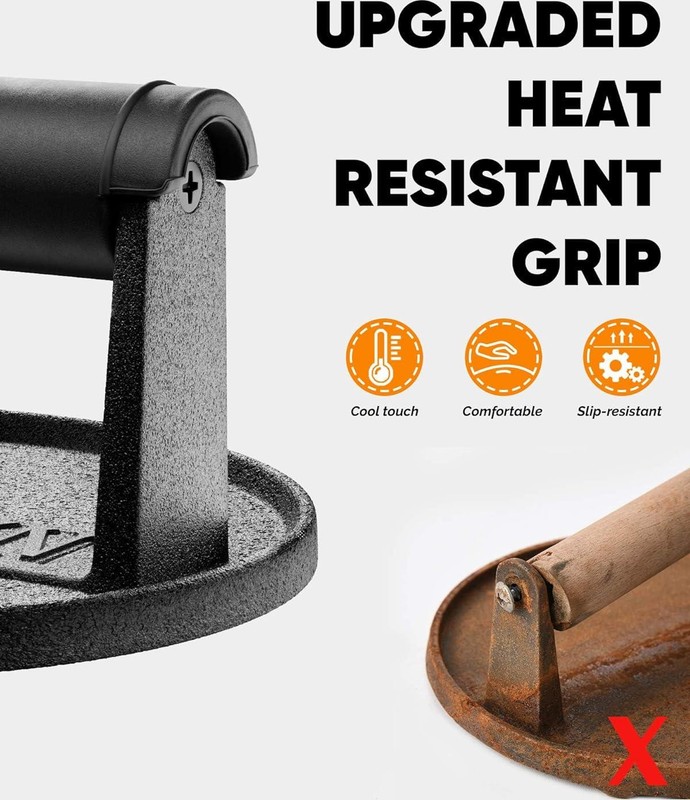 Cast Iron Burger Press 6" Heavy Duty Grill Smasher 2.3lb gallery