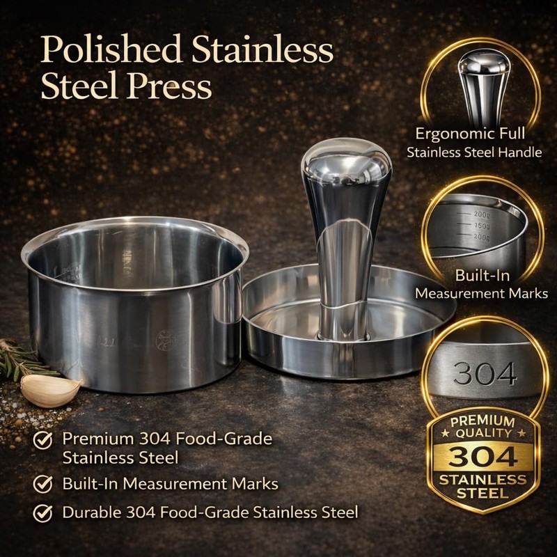 Stainless Steel Burger Press with Patty Ring – Multi-Purpose Meat & Veggie Pa... gallery
