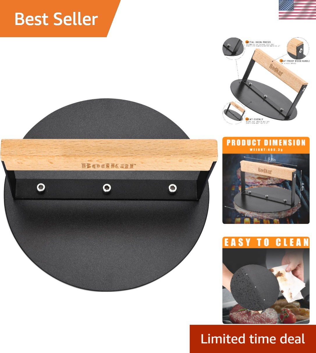 Flat Smooth Burger Press 6-Inch - Lightweight Tool for Perfectly Smashed Burgers gallery