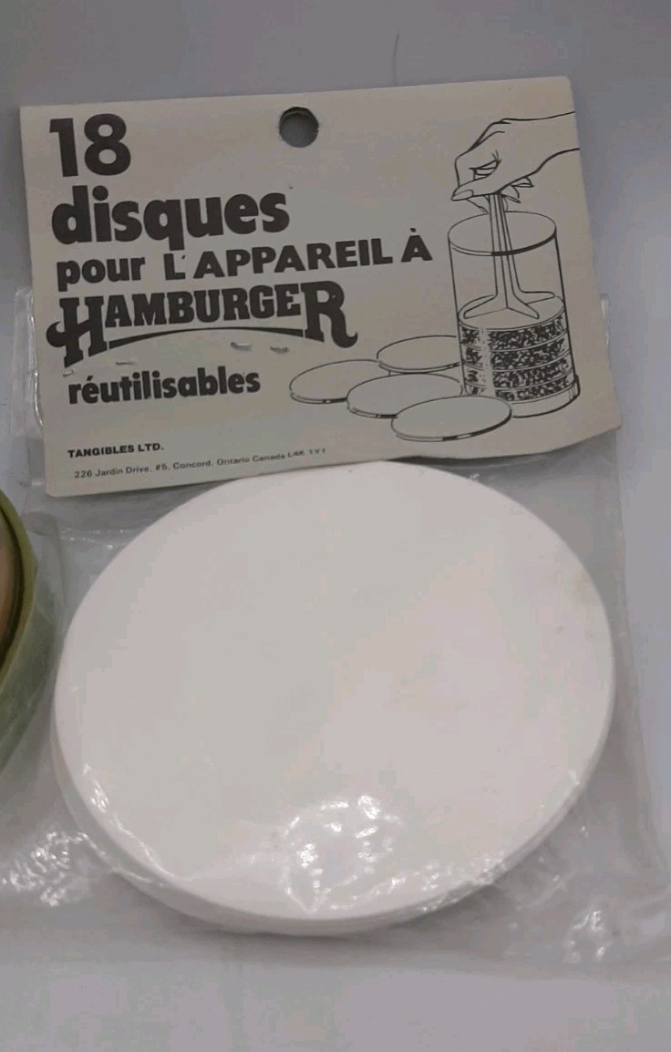 Vintage Mark Industries Hamburger Press Maker Storage Plastic Avocado Green USA gallery