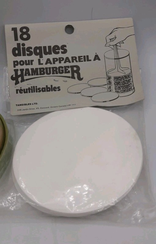 Vintage Mark Industries Hamburger Press Maker Storage Plastic Avocado Green USA gallery