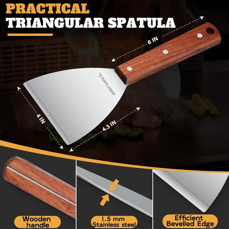 PURPLEBIRD Smash Burger Press Kit 3PCS Set, Stainless Griddle Spatulas Set with gallery