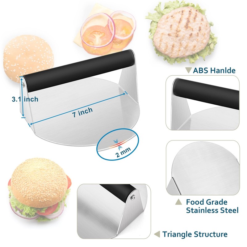 Hamburger Spatula & 7 Inch Round Burger Press Heavy Duty Griddle Metal Turner... gallery