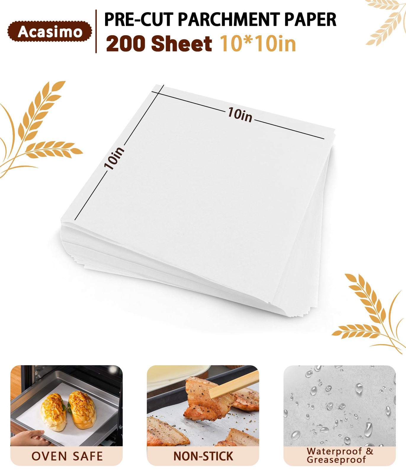 200PCS Parchment Paper Sheets, 10x10in, Squares Baking 10x10 in, White gallery