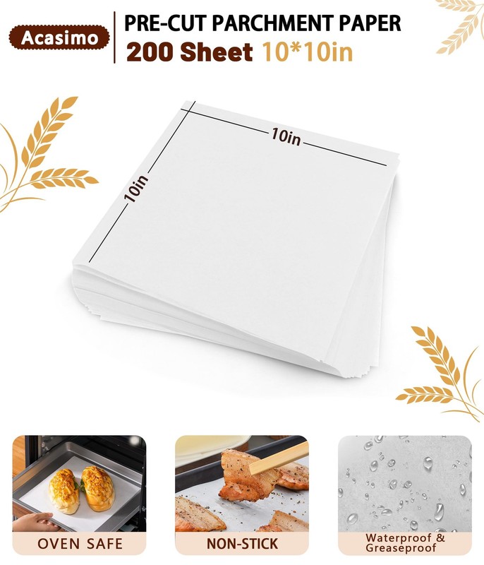 200PCS Parchment Paper Sheets, 10x10in, Squares Baking 10x10 in, White gallery