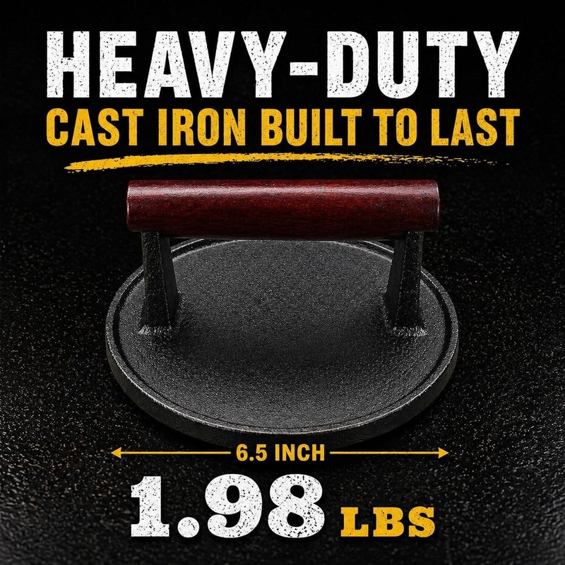 Heavy Duty 6.5" Cast Iron Burger Press - Perfect for Smash Burgers & Grilling Gi gallery