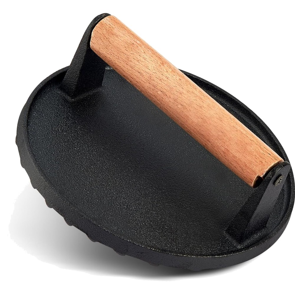 7 Inch Griddle Press Cast Iron Round Smash Grill Press Burger Smasher Bacon Meat
