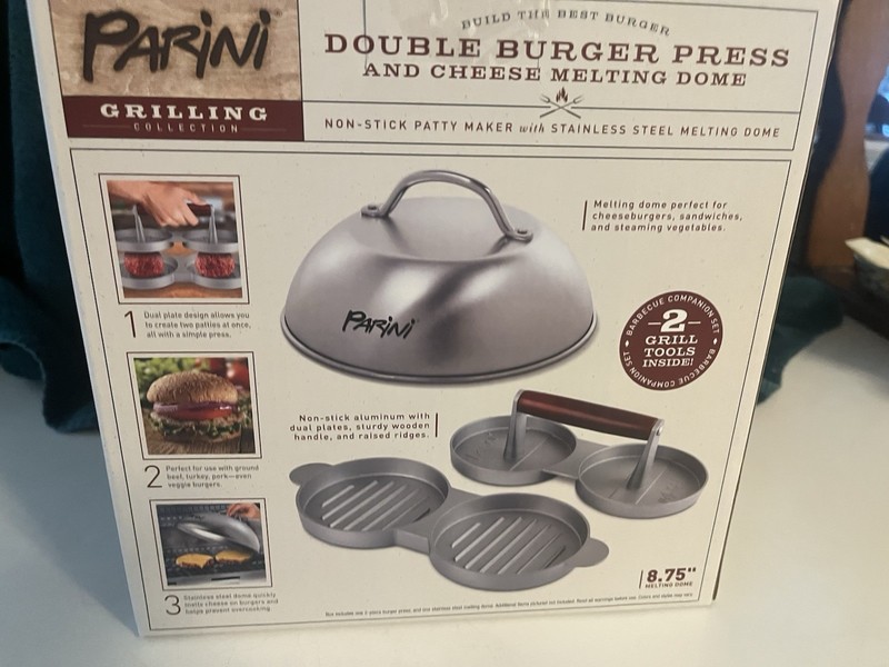 Parini Double Non-Stick Burger Press & Cheese Melting Dome 8.75" NIB gallery