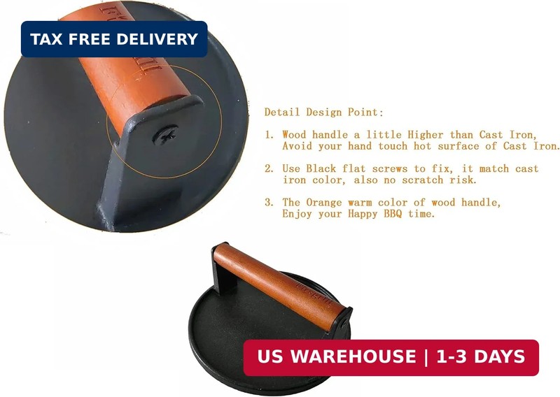 Heavy-Duty Cast Iron Smash Burger Press With Wood Handle 7.08-Inch gallery