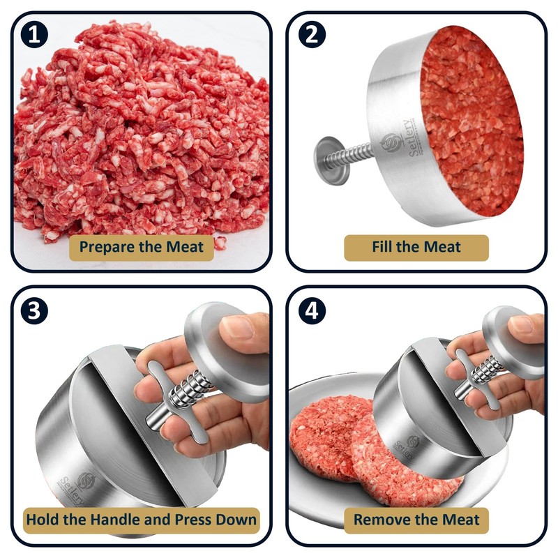 304 Stainless Steel Burger Press Patty Maker – 4.4" Heavy Duty Hamburger Meat... gallery