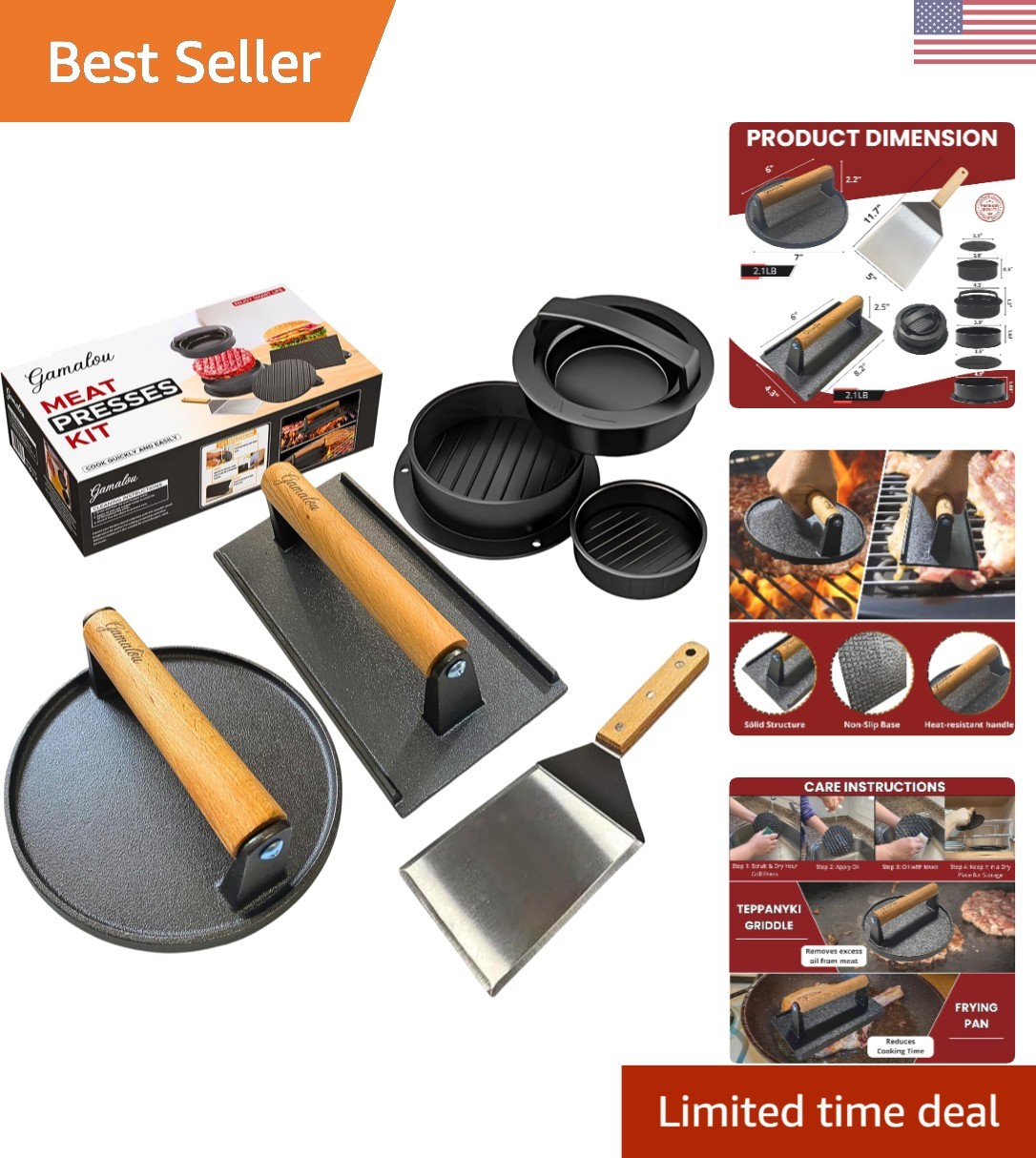 Smashed Burger Press BBQ Kit with Stainless Steel Spatula - Grill Essential gallery