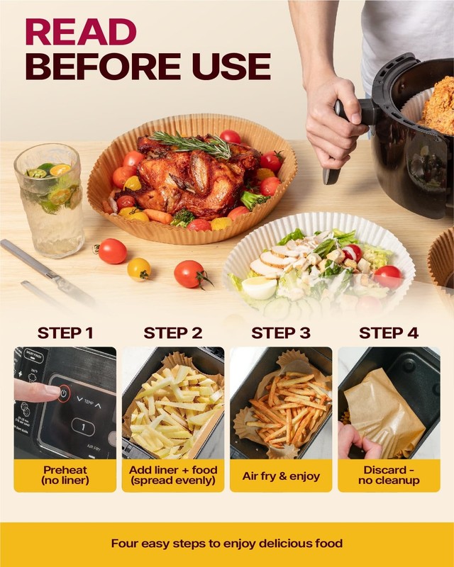Katbite Air Fryer Liners 8" Square - Parchment Paper, Square-8"- 130pcs gallery