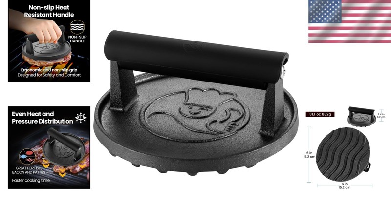 Versatile Heat-Resistant Cast Iron Burger Press for Perfect Grilling Results gallery