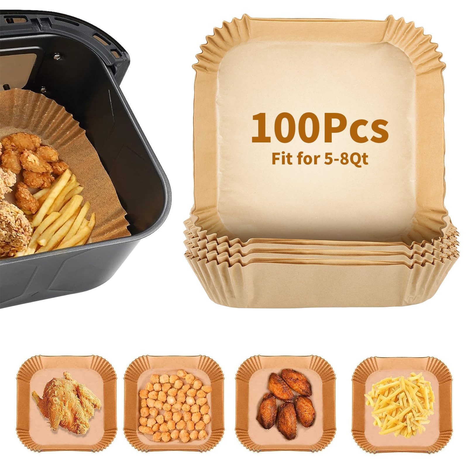 Air Fryer Liners Disposable 100PCs One Size, Square gallery