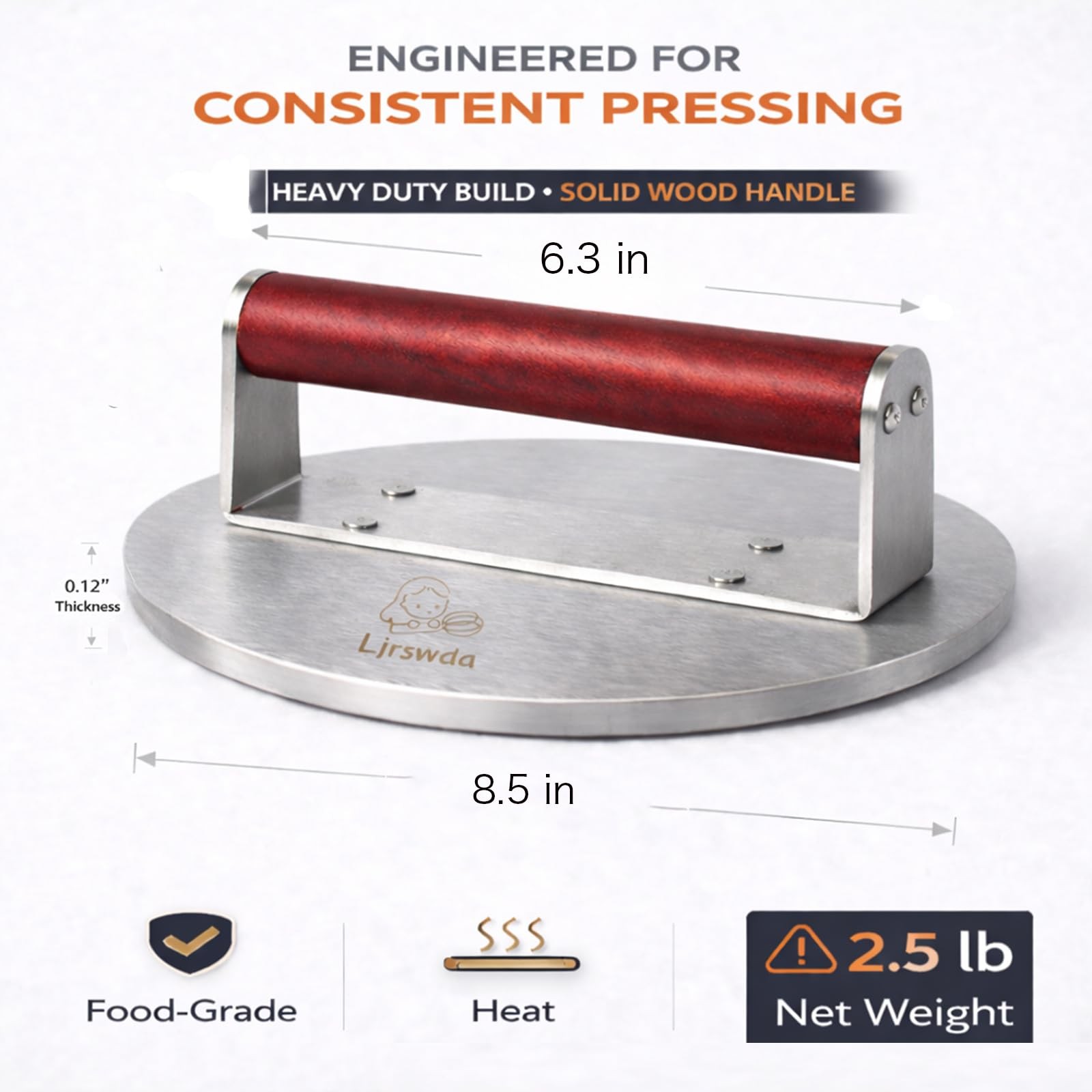 8.5" Extra Large Stainless Steel Burger Press,2.5 Lb Round Metal Burger Smash... gallery