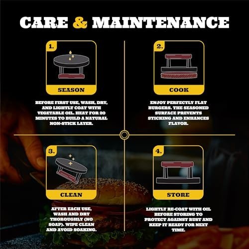 Heavy Duty 6.5" Cast Iron Burger Press - Perfect for Smash Burgers & Grilling, G gallery