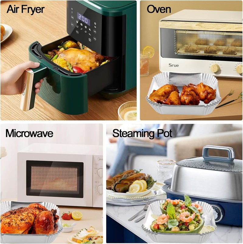 Air Fryer Paper Liners, 100Pcs Aluminum Foil 6.3Square-100PCS, Silver gallery