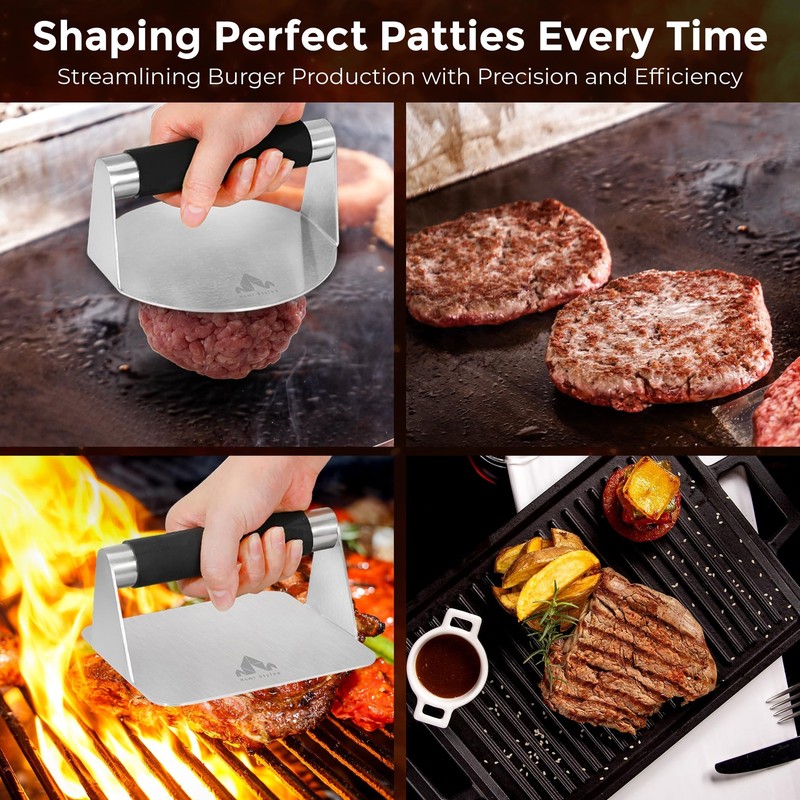 Smash Burger Press Pack of 2 – Round and Square Meat Masher with Silicone Han... gallery