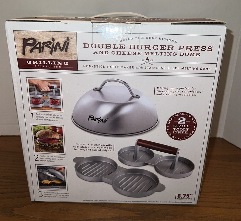 Parini Grilling Double Non-Stick Burger Press & Cheese Melting Dome 8.75" NIB gallery