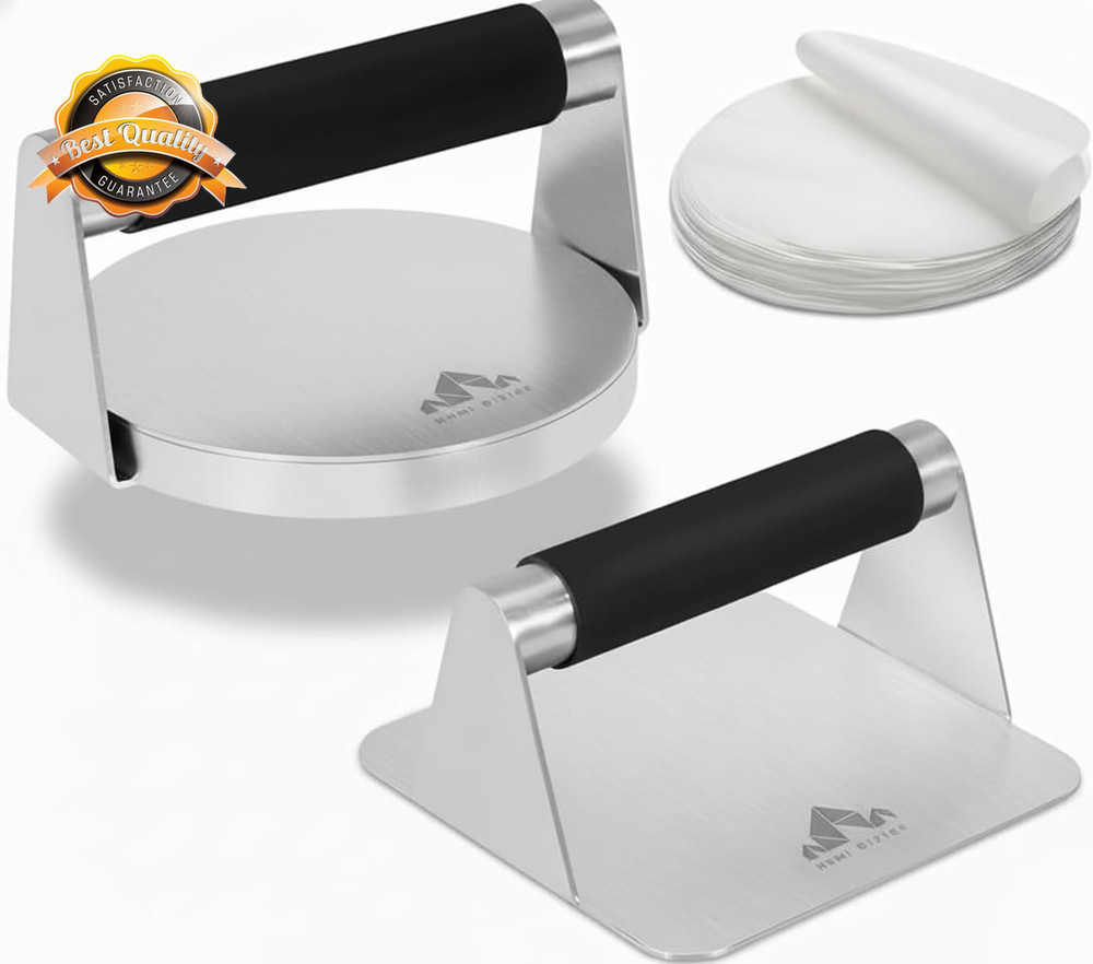 Smash Burger Press Pack of 2–Round and Square Meat Masher with Silicone Handles