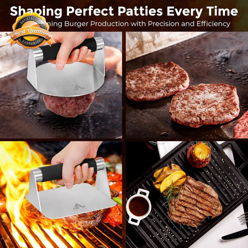 Smash Burger Press Pack of 2–Round and Square Meat Masher with Silicone Handles gallery
