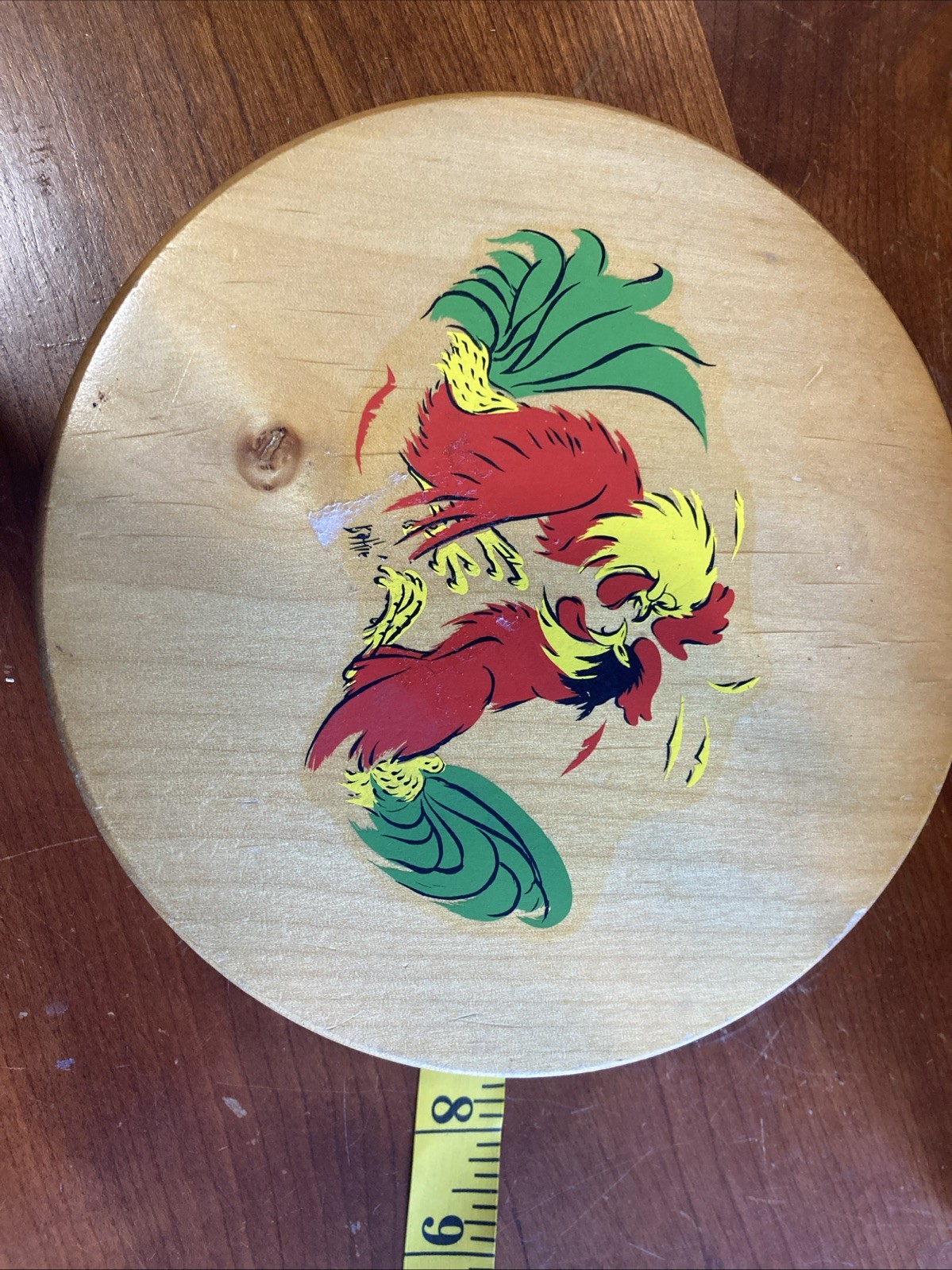 Fighting rooster Hamburger press Or Wall Hanging wood wooden round MCM Japan gallery