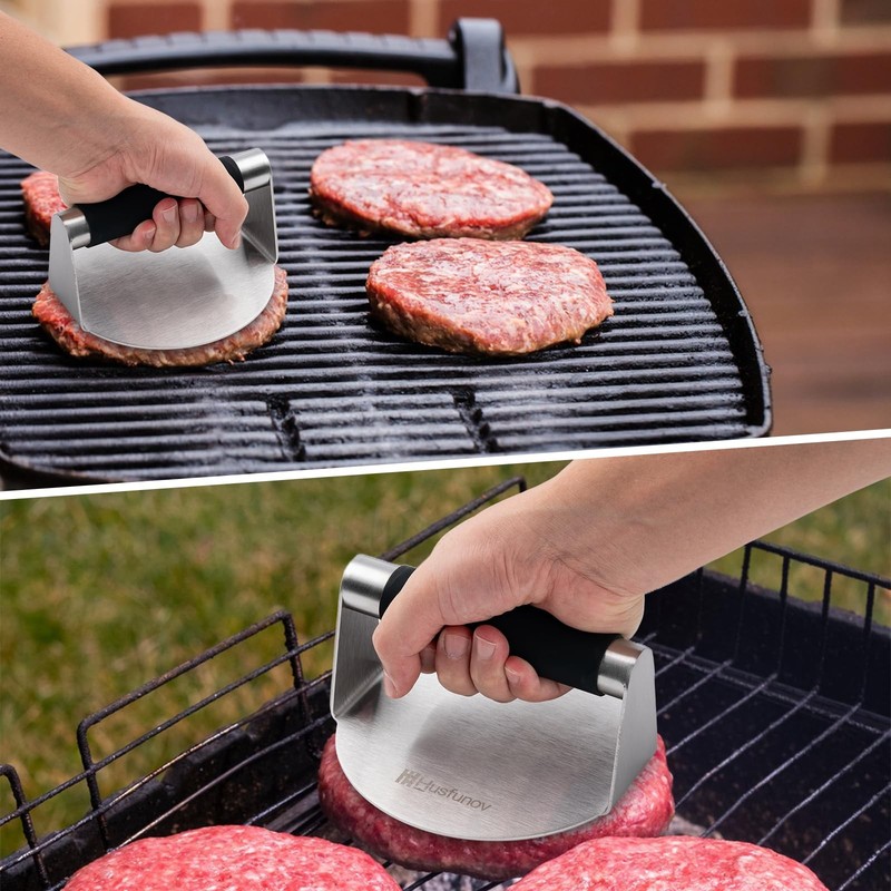 Stainless Steel Burger Press, 5.5 Inch Round Smasher,with Anti-Scald Handle,N... gallery