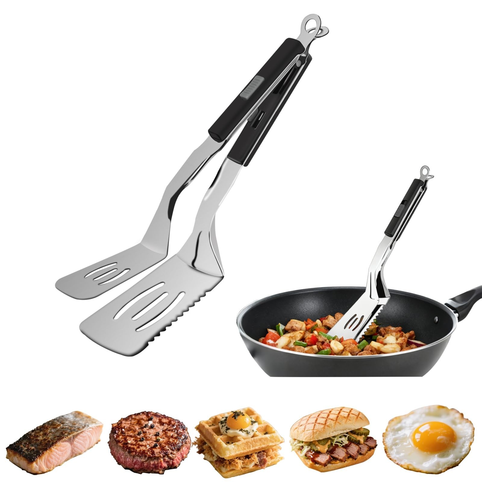 11.5-inch Stainless Steel Tongs for Cooking – Versatile Metal Spatula Tong gallery