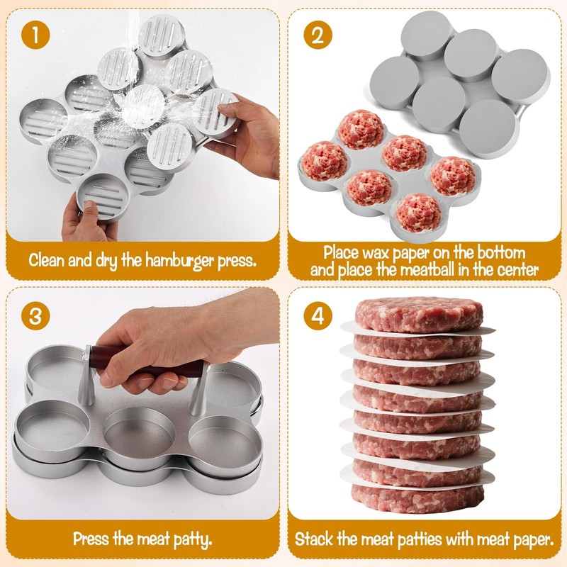 CODOHI Mini Burger Press Small Meat Patty Maker with 300 Papers Silver gallery
