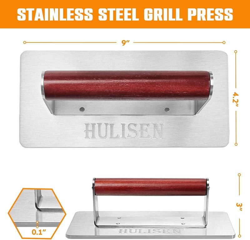 Stainless Steel Bacon Press 9 Inch Large Heavy Duty Burger Press With Wood Handl gallery