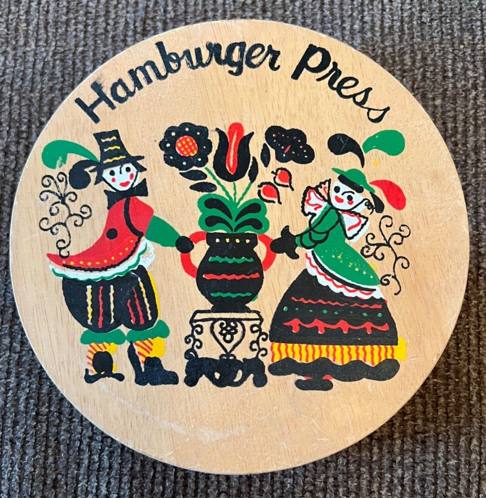 Vintage Wood Hamburger Press Folk Art Couple Wall Hanging Kitchen Country Decor