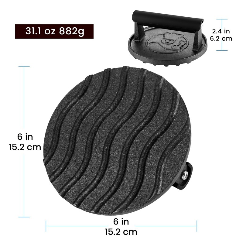 Smash Burger Press for Griddle, 5-Year 6*6*2.6 in, Cast Iron gallery