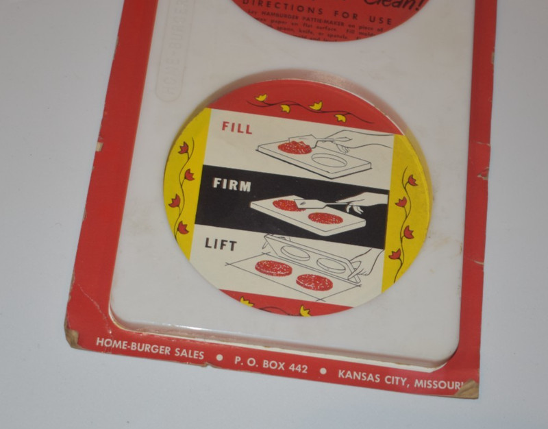 Vintage Home Burger Hamburger Pattie Maker New Old Stock Retro Kansas City Rare gallery