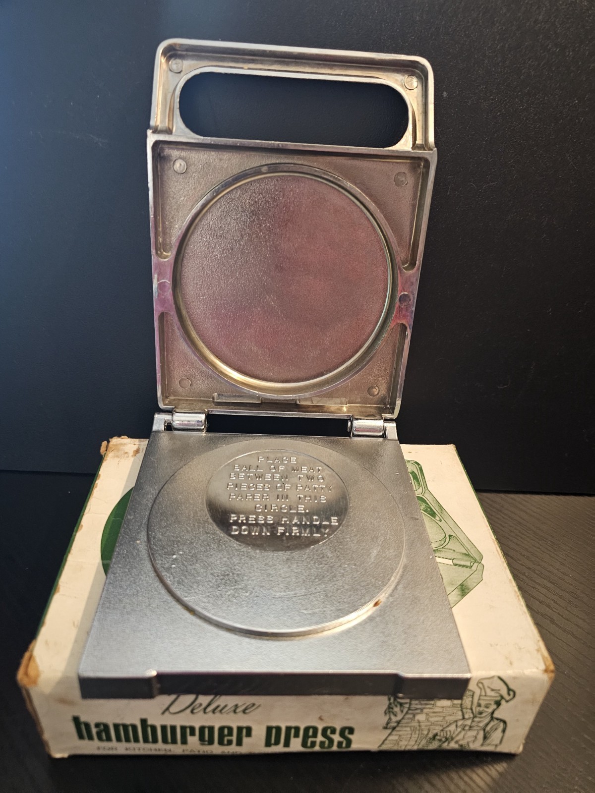 Kitchen-Quip Vintage Chrome Plated Deluxe Hamburger Press gallery
