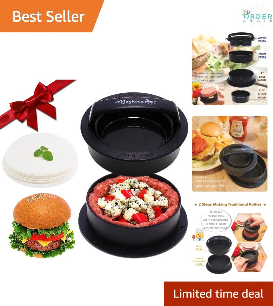 Burger Press 3-in-1 Non-Stick Mold with Wax Papers for Patties, Sliders, Stuffed