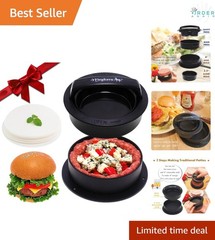 Burger Press 3-in-1 Non-Stick Mold with Wax Papers for Patties, Sliders, Stuffed