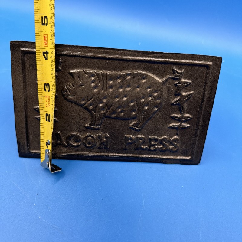 Bacon Press Cast Iron Wood Handle Grill Pressing Steak Cooking Burger Ham BBQ US gallery
