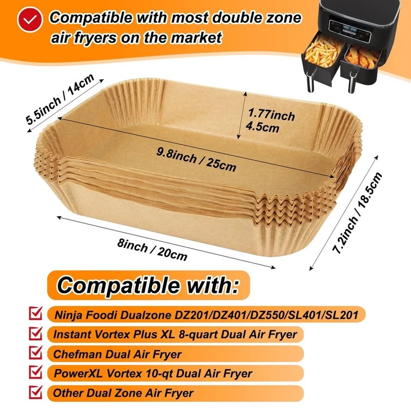 BYKITCHEN Air Fryer Rectangle dual liners-100pcs (6 to 10QT), unbleached gallery