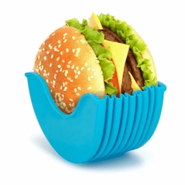 4Pc Hamburger Holder To Eat Mess Free Silicone Dish Washer Safe Holder gallery
