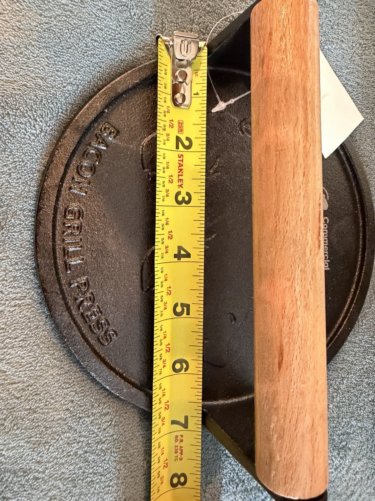 Commercial Chef Cast Iron Bacon Press Round 7” Grill Press Wooden Handle New gallery