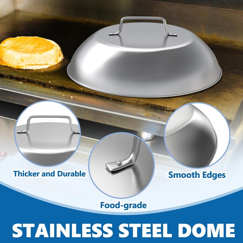 Cast Iron Burger Press & 12 in Stainless Steel Griddle Dome for Flat Top Grills gallery