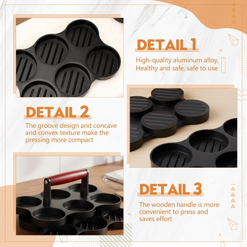 Mini Burger Press Small Meat Patty Maker Round Black Six 2.64Inch Molds gallery