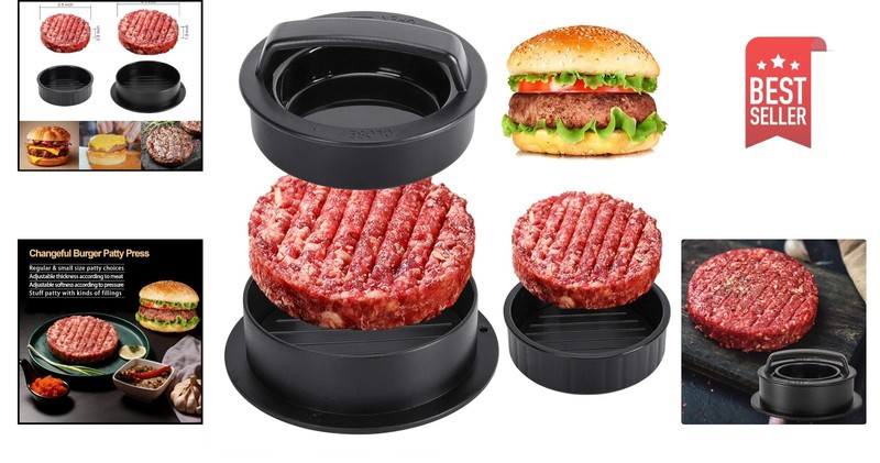 Heavy-Duty 3-in-1 Burger Press: Create Regular and Stuffed Patties Easily gallery