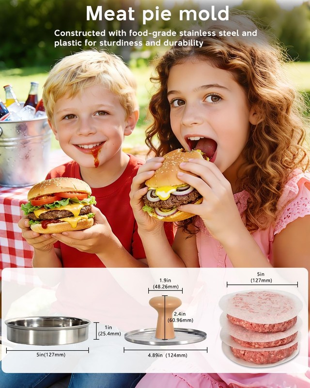 5 Inch Stainless Steel Burger Hamburger Press Patty Maker 100 Wax Papers gallery