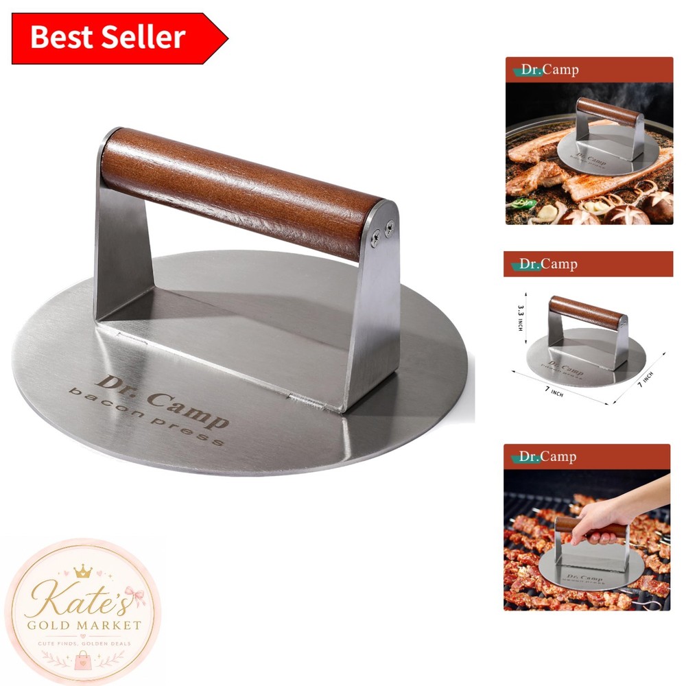 Smooth Bottom 7 Inch Stainless Steel Meat Press for Perfectly Cooked Burgers