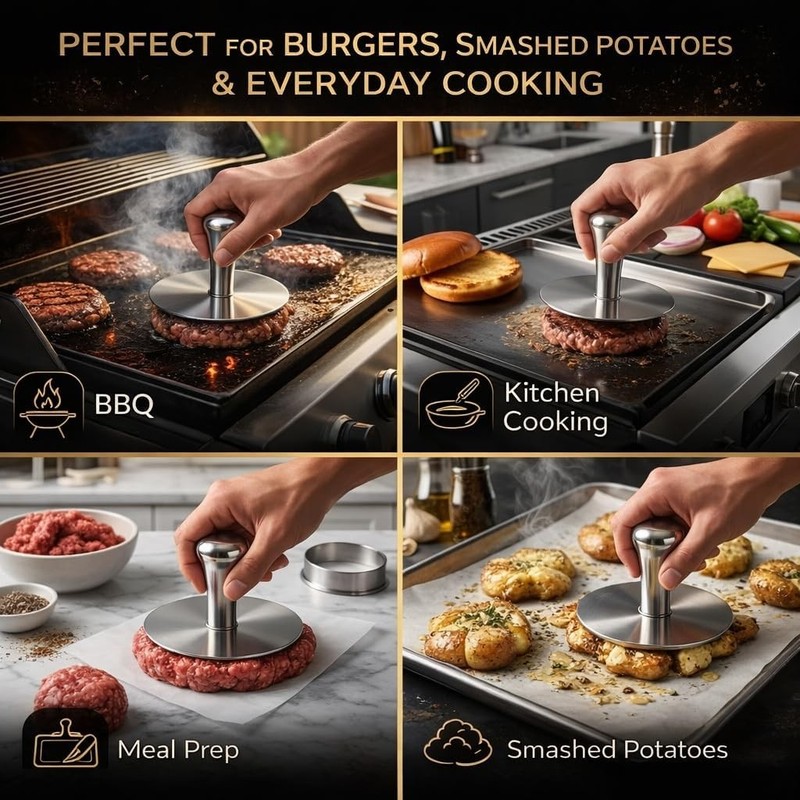 Premium Stainless Steel Smash Burger Press, Heavy Duty Burger Smasher with Er... gallery