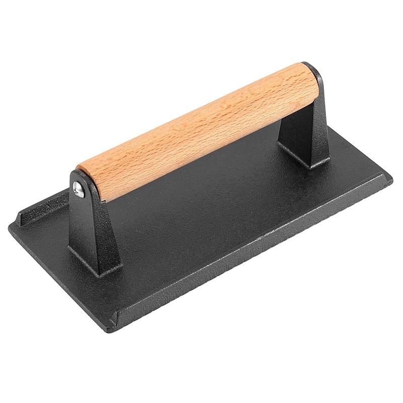 Heavy Duty Cast Iron Grill Press Wooden Handle Bacon Steak 8x4 In 2 PCS gallery